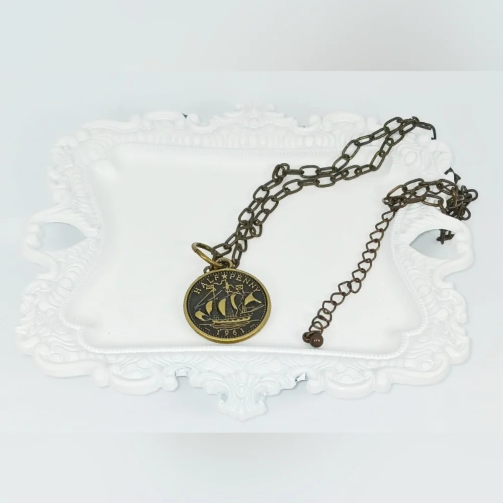 Coin Medallion Necklace Antique Gold Bronze Handcrafted Grunge Gritty Boho 90s